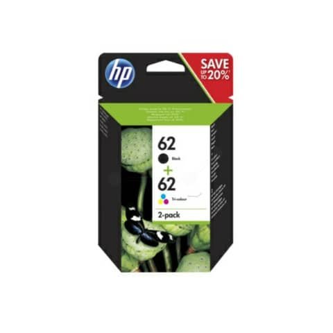2-Pack – Cartuccia Originale Nero, Ciano, Magenta, Giallo per HP 62 – 365 Pagine al 5%
