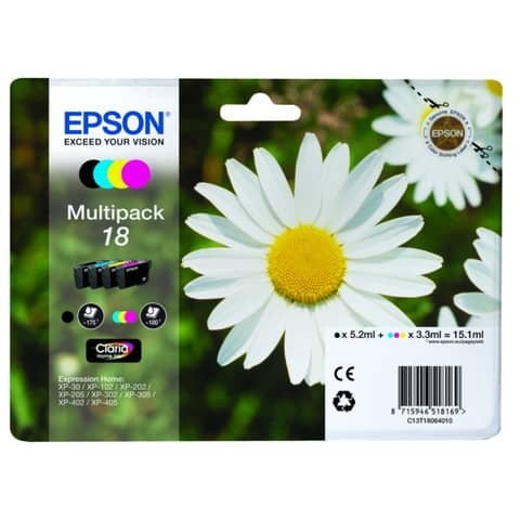 cartucce inkjet Margherite 18 Epson n+c+m+g Conf. 4 – C13T18064012