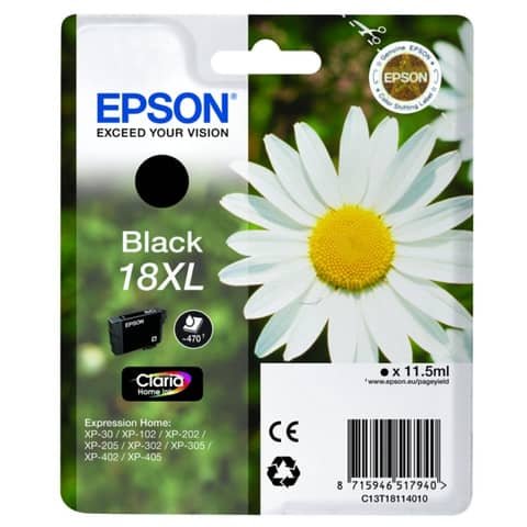 Cartuccia inkjet alta capacità ink pigmentato Margherite 18XL Epson nero C13T18114012