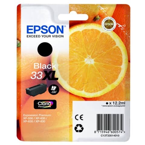 Cartuccia inkjet alta capacità ink pigmentato Arance T33XL Epson nero C13T33514012