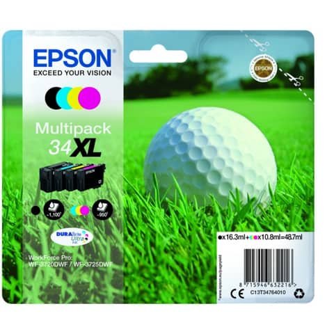 Cartucce inkjet alta capacità Pallina da golf 34XL Epson n+c+m+g Multipack – C13T34764010