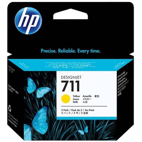 Confezione da 3 – Cartuccia Originale Giallo per HP 711 – 29 ml