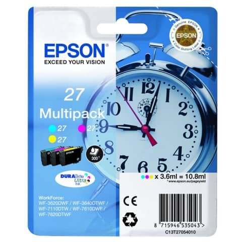 Cartuccia Epson 27 standard Ink Multipack-DURABrite Blister ciano, magenta, giallo – C13T27054012