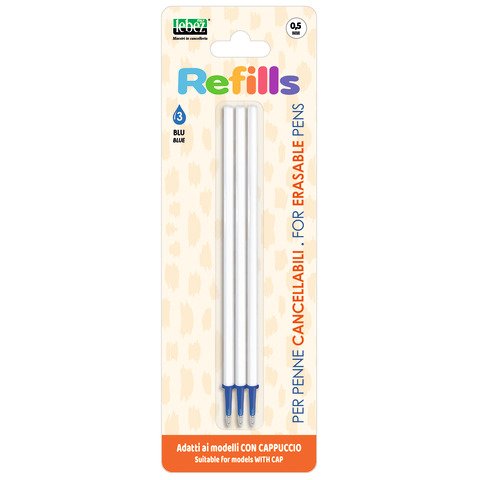 Conf. 12 blister da 3 refill inchiostro cancellabile Lebez blu per penne con cappuccio 0,5 mm – 81807