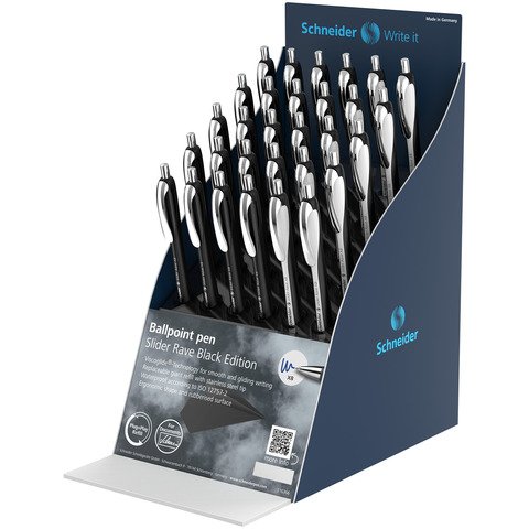 Espositore 30 penne a sfera a scatto ricaricabili Schneider Slider Rave tratto XB inchiostro blu – P399416