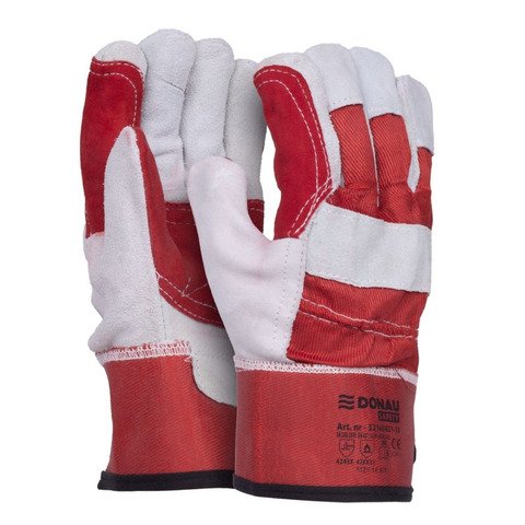 Guanti da lavoro in pelle bovina crosta grigio-rosso Donau Safety conf. 12 pz Tg. 10,5/XL – 32165431-10