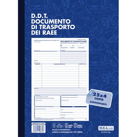 Blocco DDT dei RAEE O.C.L. 25×4 copie – conf. 5 blocchi – 21,6×29,7 cm 0446