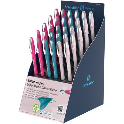 Espositore 30 penne a sfera Schneider Slider Memo Colour Edition tratto XB inchiostro blu – P399632