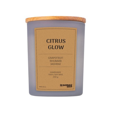 Candela di soia in vaso di vetro con coperchio in legno Donau Home 200 g Citrus Glow – 45361411-10