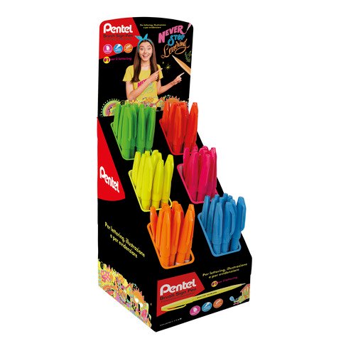 Espositore 60 pennarelli punta in fibra Pentel Brush Sign Pen Fluo colori assortiti – 0022473