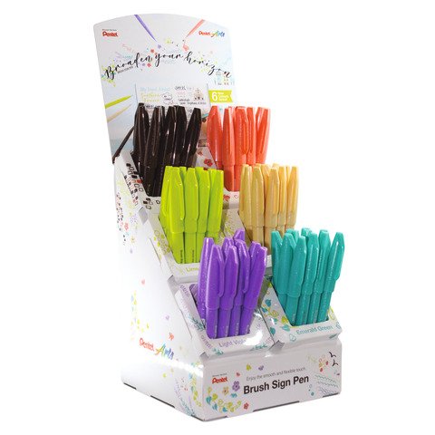 Espositore 60 pennarelli punta in fibra Pentel Brush Sign Pen Trendy colori assortiti – 0022404