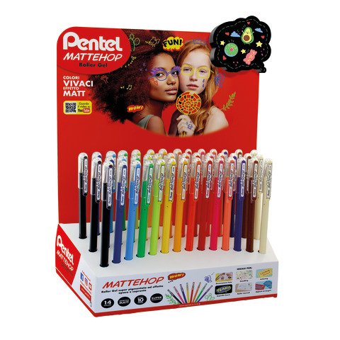 Espositore 42 penne roller gel Pentel Mattehop con inchiostro gel MATT colori assortiti vivaci – 0022442