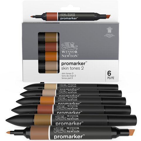 Pennarelli Winsor&Newton Promarker doppia punta fine-larga – conf. 6 pz toni carne scuro – 0290115