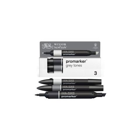 Pennarelli Winsor&Newton Promarker doppia punta fine-larga – conf. 3 pz grigio – 0290185