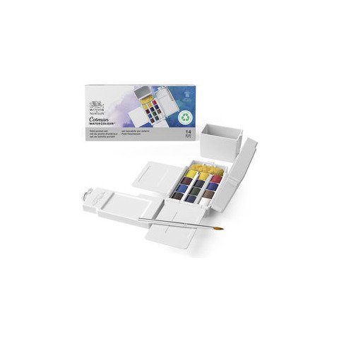 Acquerelli Winsor&Newton Cotman Field Box – conf. 12 mezzi godet in colori assortiti – 0390639