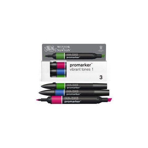 Pennarelli Winsor&Newton Promarker doppia punta fine-larga – conf. 3 pz tonalità vibranti – verde, blu, rosso –
