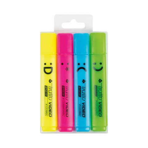 Evidenziatori Tratto Video Emotion conf. 4 pezzi in astuccio appendibile colori assortiti – F838701