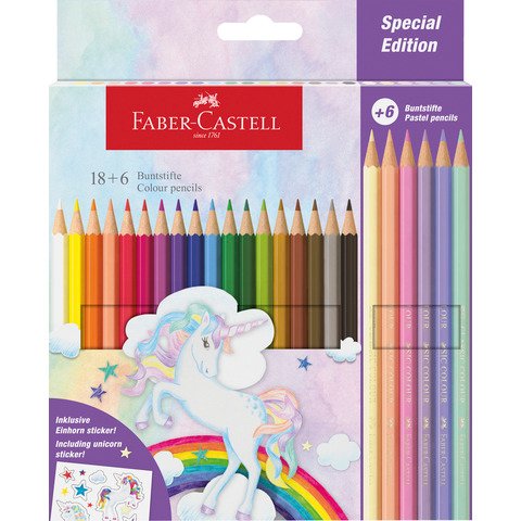 Matite colorate Faber-Castell fusto esagonale in conf. da 18 Classic unicorno + 6 Pastel – 111221