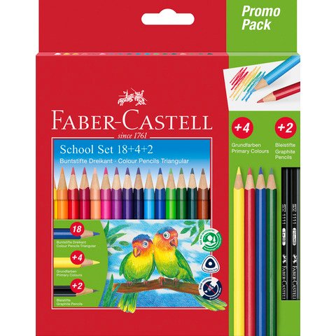 Promo Pack Faber-Castell 18 matite colorate triangolari + 4 matite colorate + 2 matite grafite – 201597