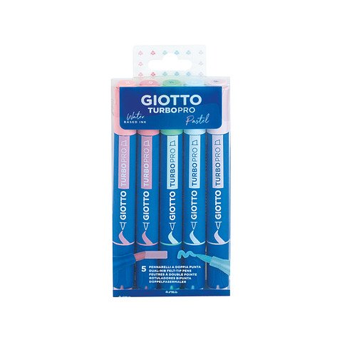 Pennarelli Giotto TurboPro doppia punta scalpello-pennello conf. 5 pz – astuccio appendibile – colori pastello – F428400