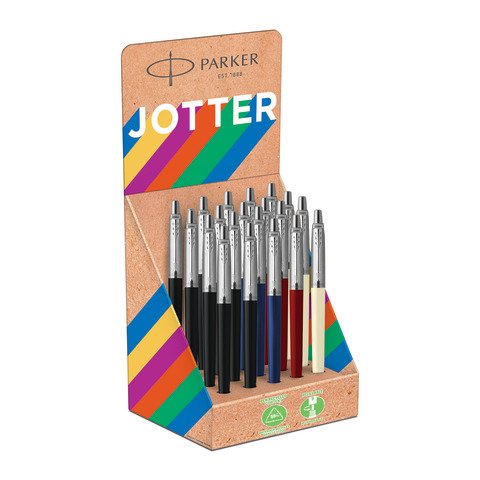 Espositore 20 penne a sfera Parker Jotter Originals – colori fusto nero/rosso/bianco/blu – 2190110