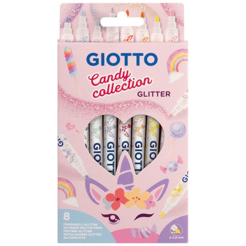 Espositore 80 pennarelli Giotto Glitter Candy Collection composto da 10 conf. da 8 colori Candy assortiti – F428500