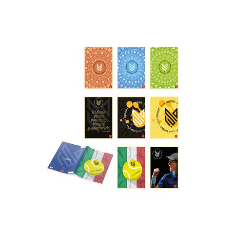Maxi quaderno Pigna Jannik Sinner A4 – 20+1 ff carta 80 g/m² – 8 soggetti assortiti – 5 mm – 02334715M
