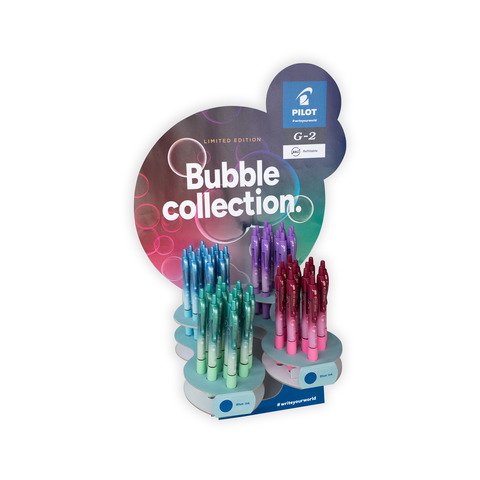 Espositore 48 penne roller Pilot G-2 Bubble limited editon punta 0,7 mm – colori fusto assortiti inchiostro blu –