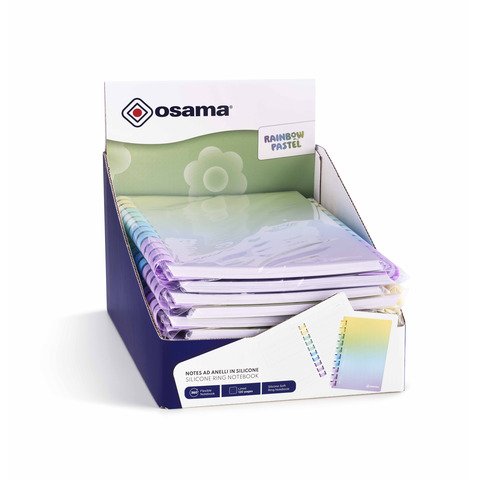 Espositore 12 blocchi note spiralati Osama Rainbow Pastel 120 ff 80 g/m_ formato B5 – OW 84045252
