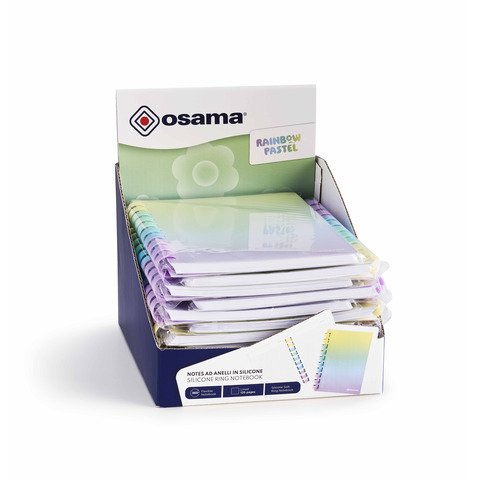 Espositore 12 blocchi note spiralati Osama Rainbow Pastel 120 ff 80 g/m_ formato A5 – OW 84045221