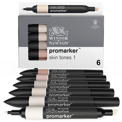 Pennarelli Winsor&Newton Promarker doppia punta fine-larga – conf. 6 pz toni carne chiaro – 0290114