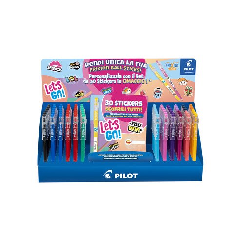 Espositore 96 penne a sfera cancellabili Pilot Frixion Ball Sticks 0,7 mm + 96 set da 30 stickers in OMAGGIO – 010127