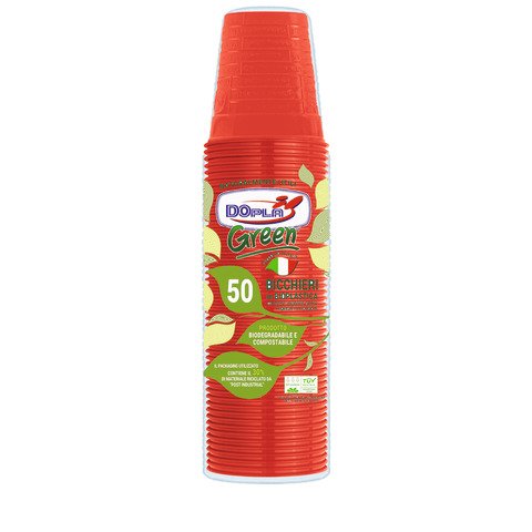 Bicchieri biodegradabili e compostabili Dopla Green – colore rosso 200 ml – conf. 50 pz – 48029