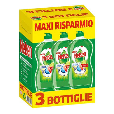 Detersivo liquido per piatti sgrassante Nelsen – profumo di limone 850 ml – conf. 3 pezzi in OMAGGIO al Kit K00133