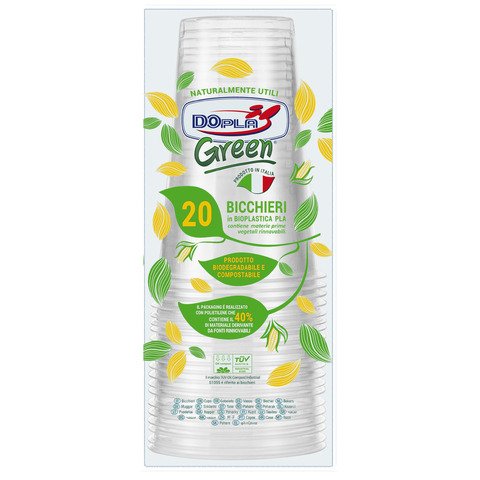 Bicchieri monouso in PLA Dopla Green 390 ml – conf. 20 pz – trasparente – 22708