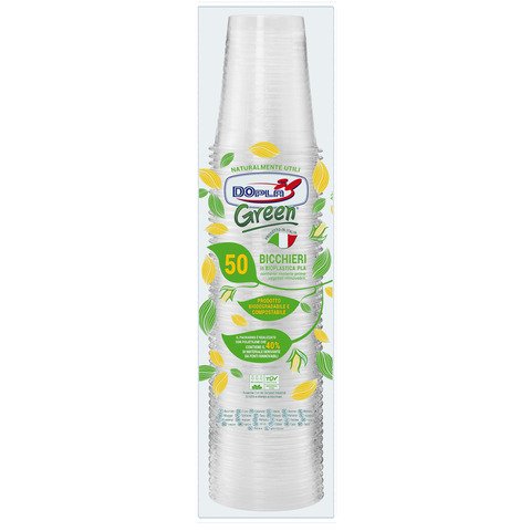 Bicchieri monouso in PLA Dopla Green 200 ml – conf. 50 pz – trasparente – 22679