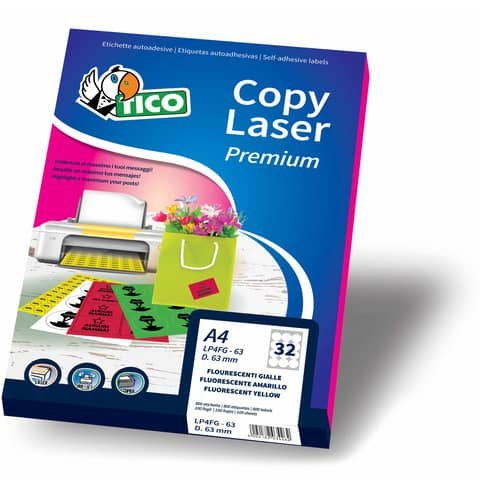 Etichette rosso fluo con angoli arrotondati TICO Copy Laser 99,1×67,7 mm 8 et./foglio – conf. 70 fogli LP4FR-9967