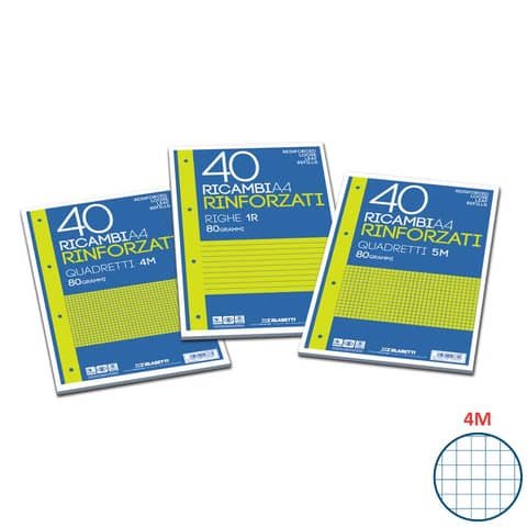 Ricambi rinforzati Blasetti in carta bia plastica 80 g/m² A4 4M conf.40 – 2333