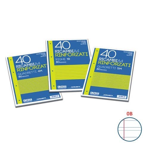 Ricambi rinforzati Blasetti in carta bia plastica 80 g/m² A4 B conf.40 – 2337