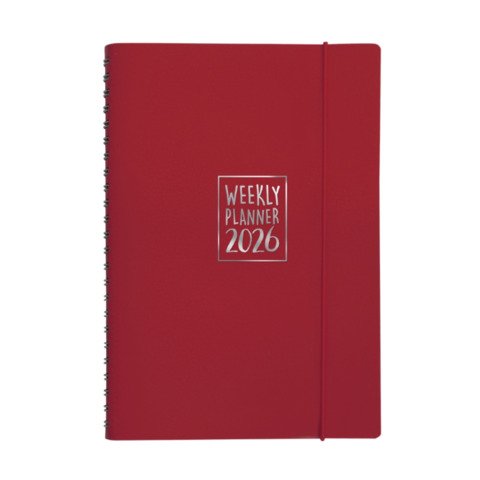 Agenda settimanale Biembi 2026 rosso magenta spiralata con copertina in cuoio rigenerato 9×14 cm – BNZ265C70-R