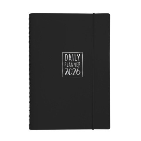 Agenda giornaliera Biembi 2026 nero spiralata con copertina in cuoio rigenerato 15x21cm – BNZ265C72-N