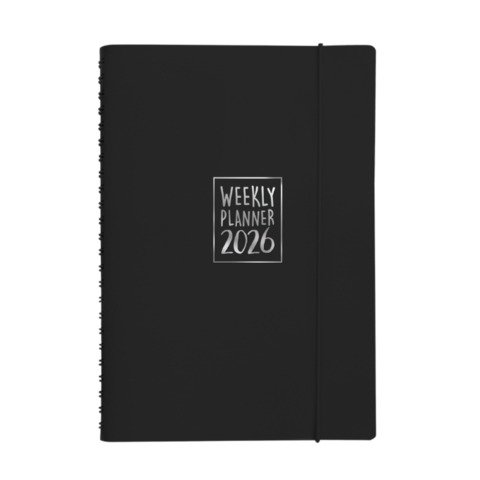 Agenda settimanale Biembi 2026 nero spiralata con copertina in cuoio rigenerato 9×14 cm – BNZ265C70-N