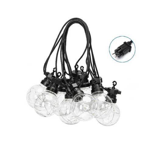 Catena luminosa LED a basso voltaggio pe 10 sfere trasp. con minilucciole