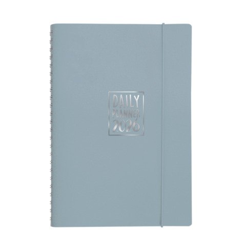 Agenda giornaliera Biembi 2026 grigio spiralata con copertina in cuoio rigenerato 15x21cm – BNZ265C72-G