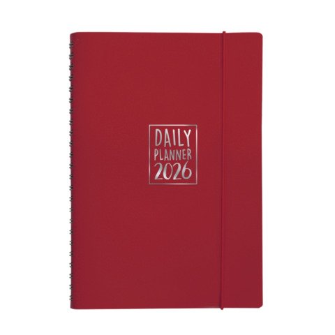 Agenda giornaliera Biembi 2026 rosso magenta spiralata con copertina in cuoio rigenerato 15x21cm – BNZ265C72-R