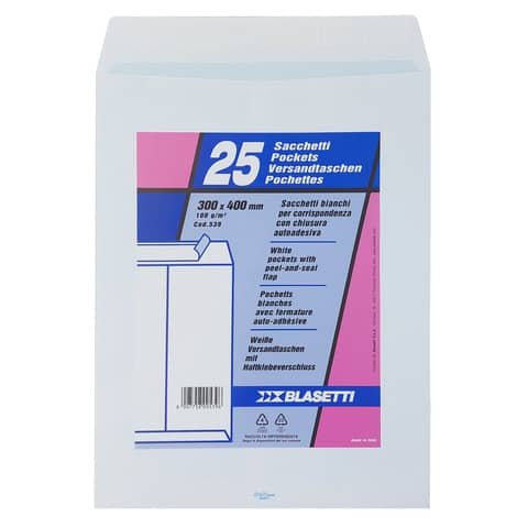Busta a sacco Blasetti Self bianco – 100 g/m2 – in conf. 25 buste – 300×400 mm 539