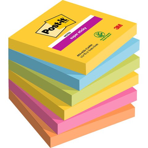 Foglietti Post-it® Super Sticky Carnival – conf. 6 blocchetti da 90 ff 76×76 mm – 654-6SS-CAR