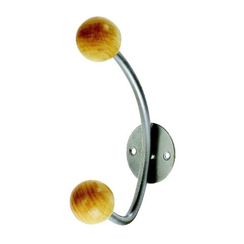 Appendiabiti da muro – 2 pomelli Alco argento/legno U702821