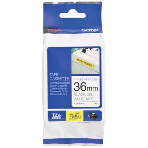 Nastro laminato Brother per etichettarice – 36 mm x 8 m – nero/bianco – TZe-261