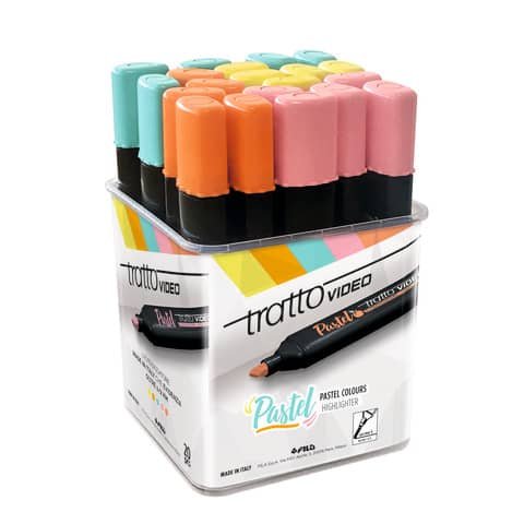 Evidenziatori Tratto Video Pastel 1-5 mm 5 colori assortiti – barattolo da 20 pezzi – F837900